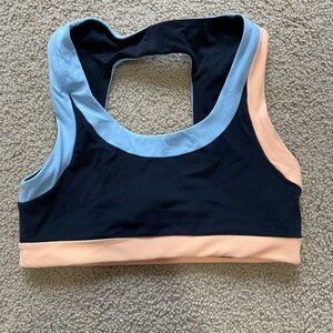 FP Movement by Free People Tri-Tone Bikini Top in Black, Light Blue, and Peach